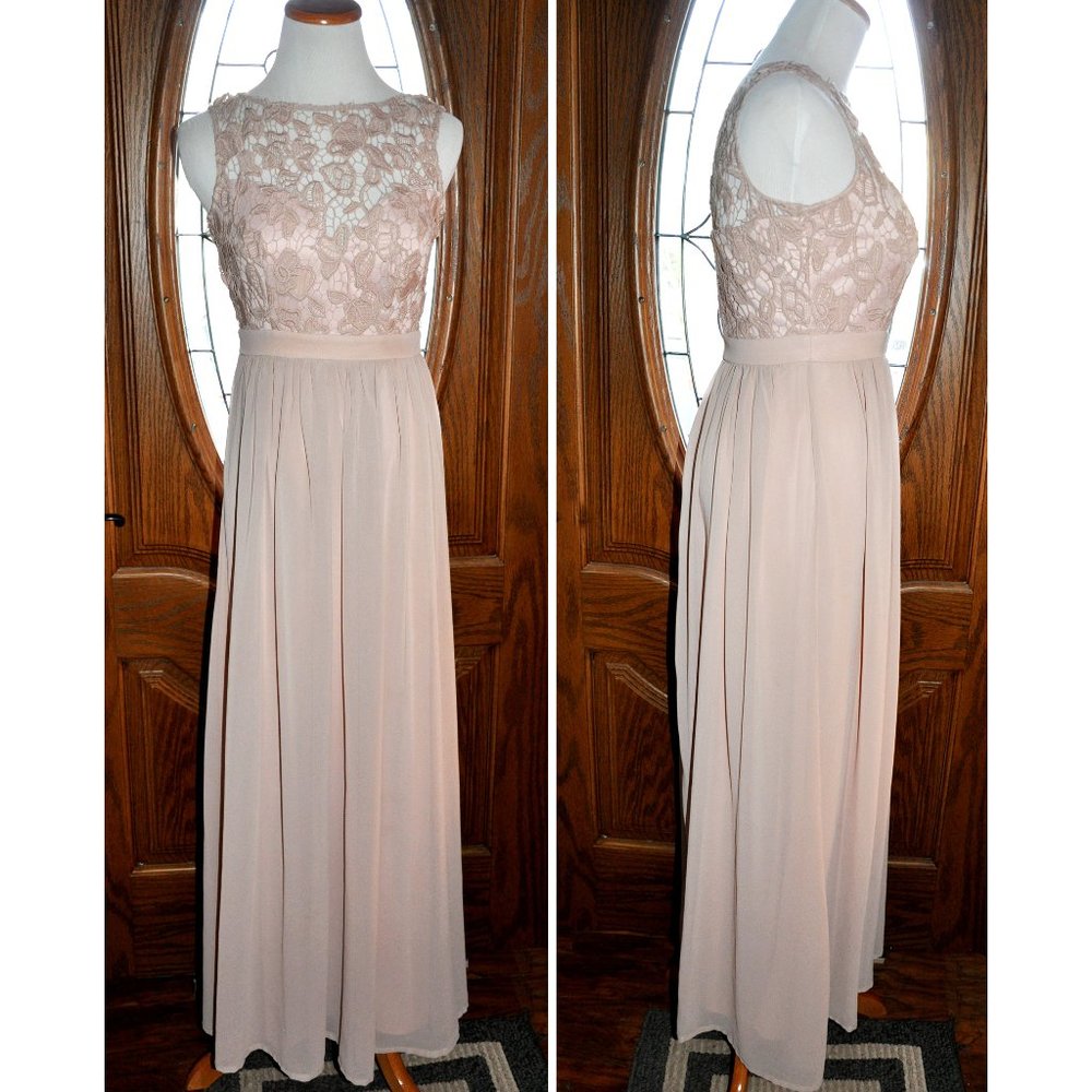 Maniju Nude Lace Chiffon Formal Evening Gown Size S